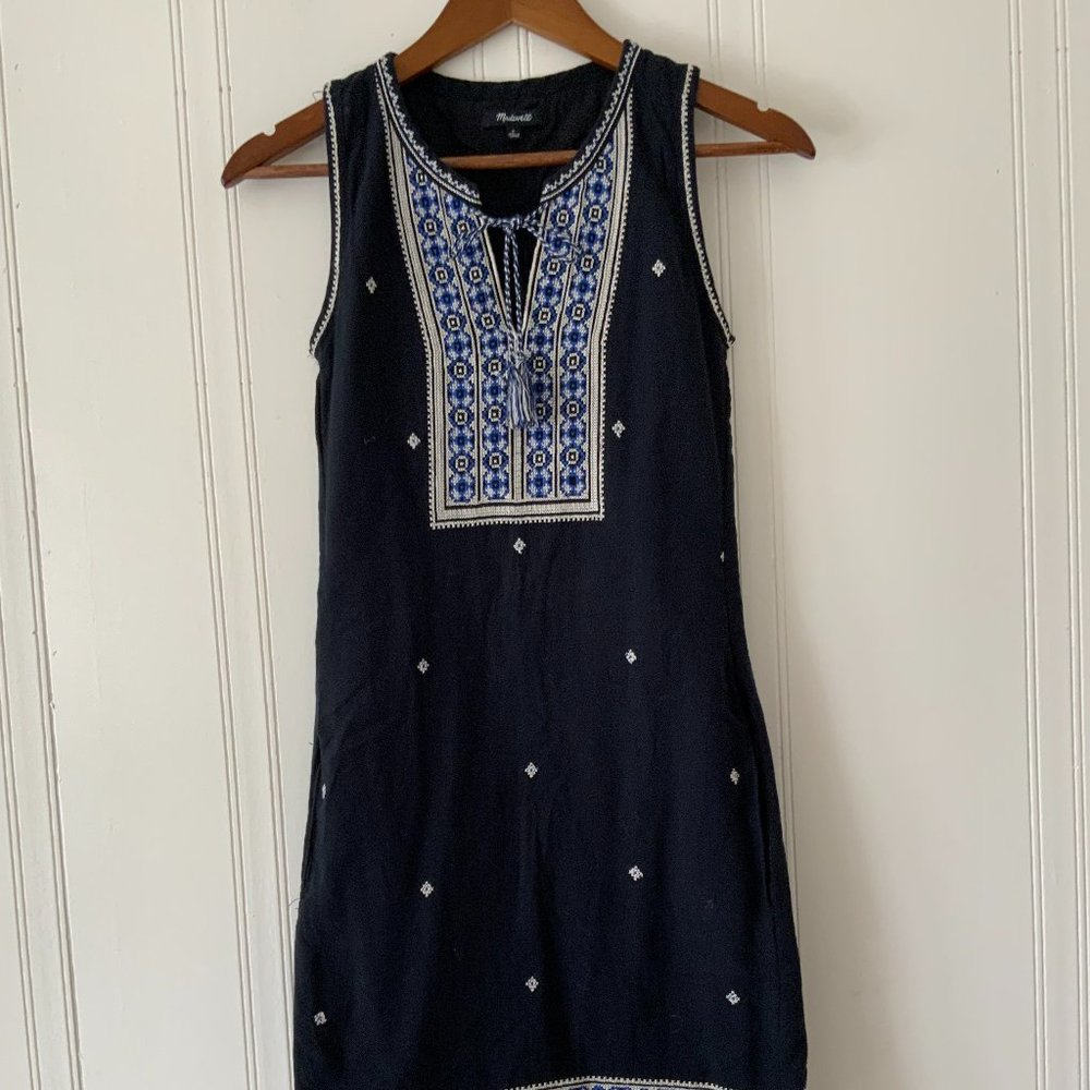 Charming Black and Blue Embroidered Dress